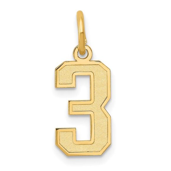 14k Yellow Gold, Jersey Collection, Small Number 3 Pendant - Picture 1 of 5